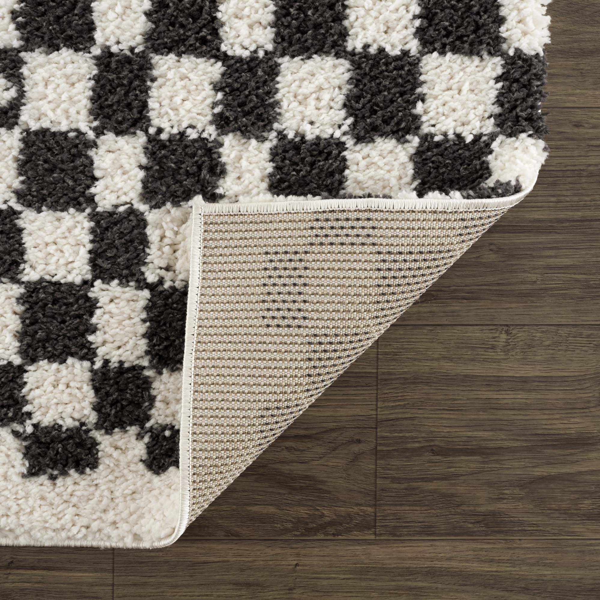 Kieu Black & White Checkered Shag Rug