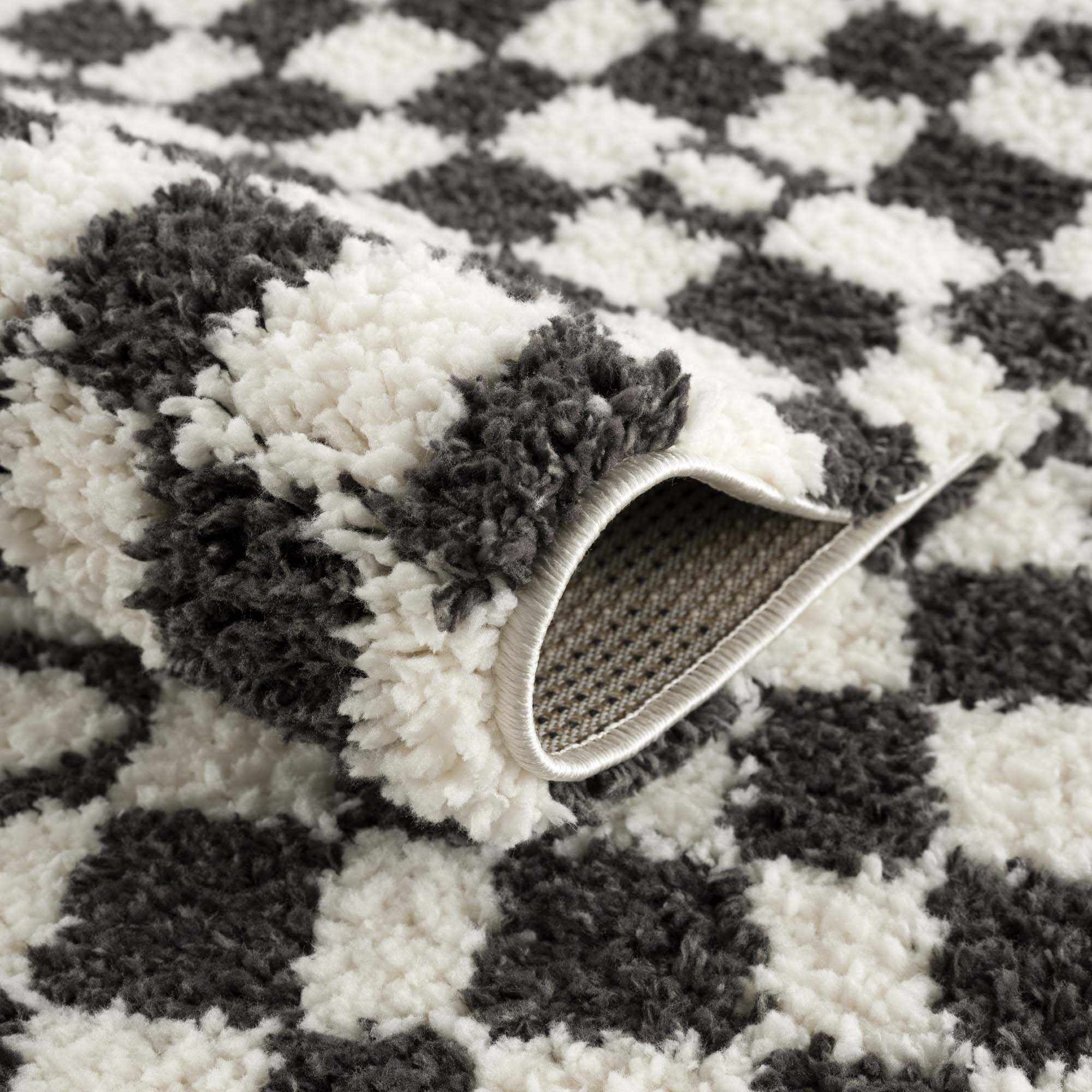 Kieu Black & White Checkered Shag Rug