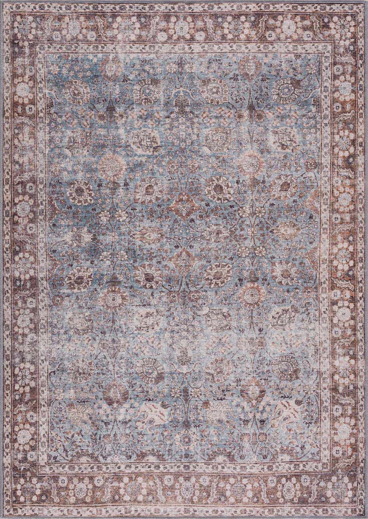 Dauis Brown&Blue Washable Persian Style Rug