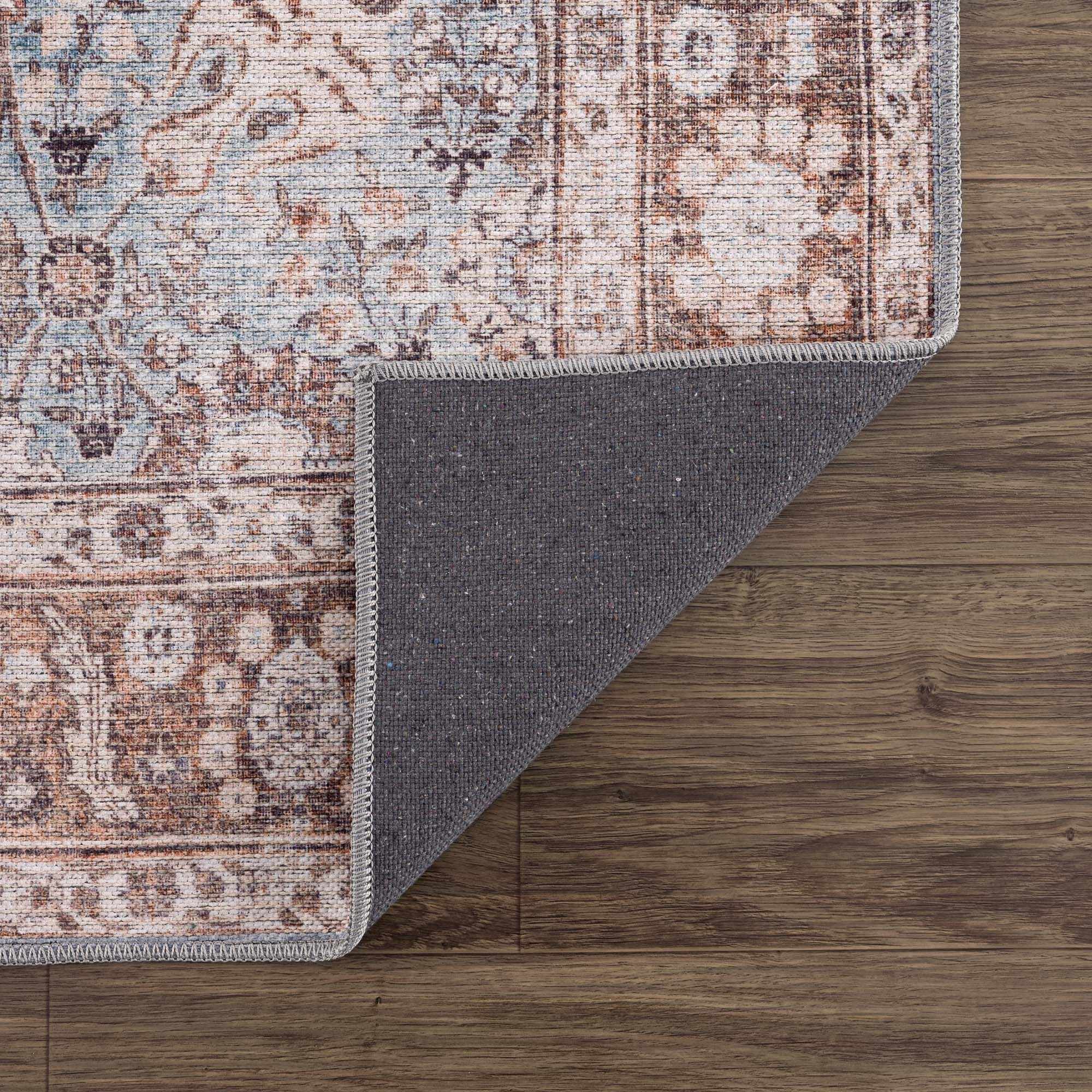 Dauis Brown&Blue Washable Persian Style Rug