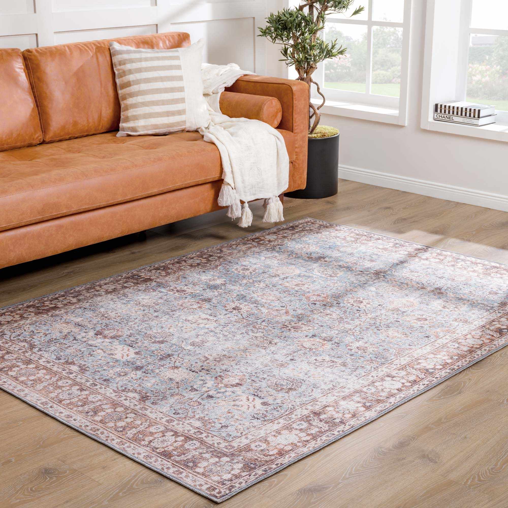 Dauis Brown&Blue Washable Persian Style Rug