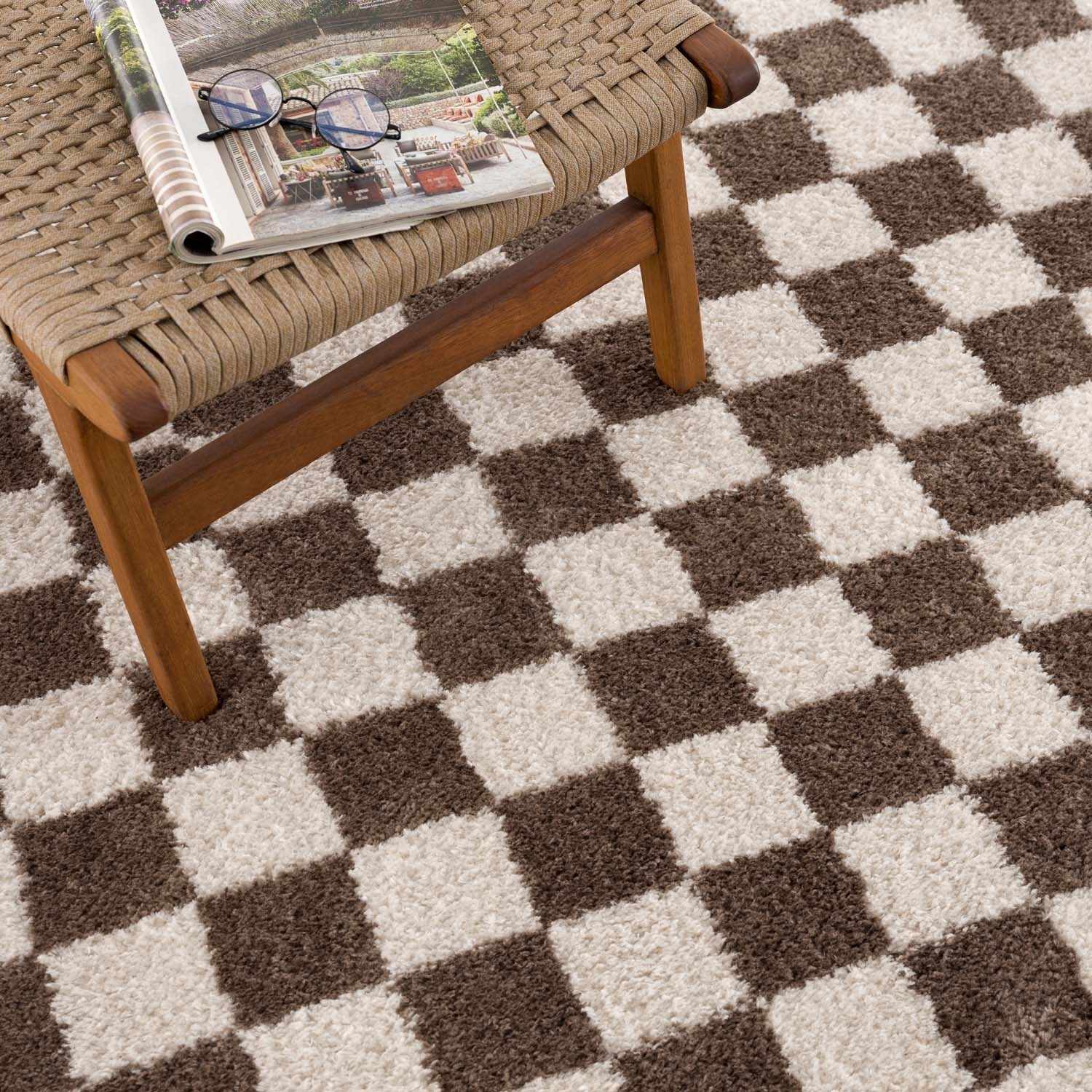 Canika Brown Washable Checkered Area Rug