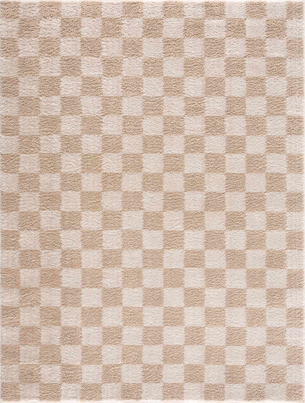 Canika Beige Washable Checkered Area Rug