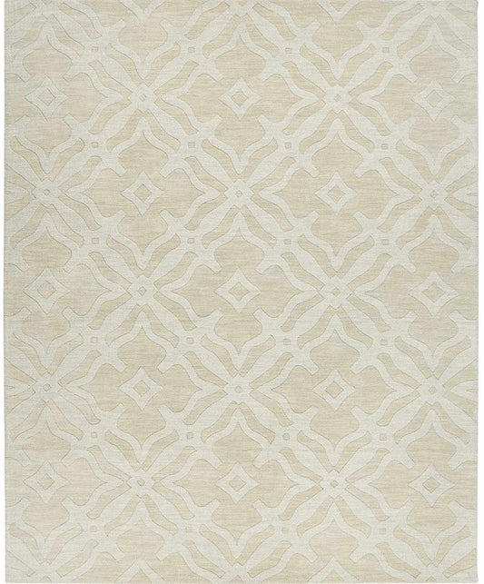 Fyffe Embossed Beige Wool Area Rug