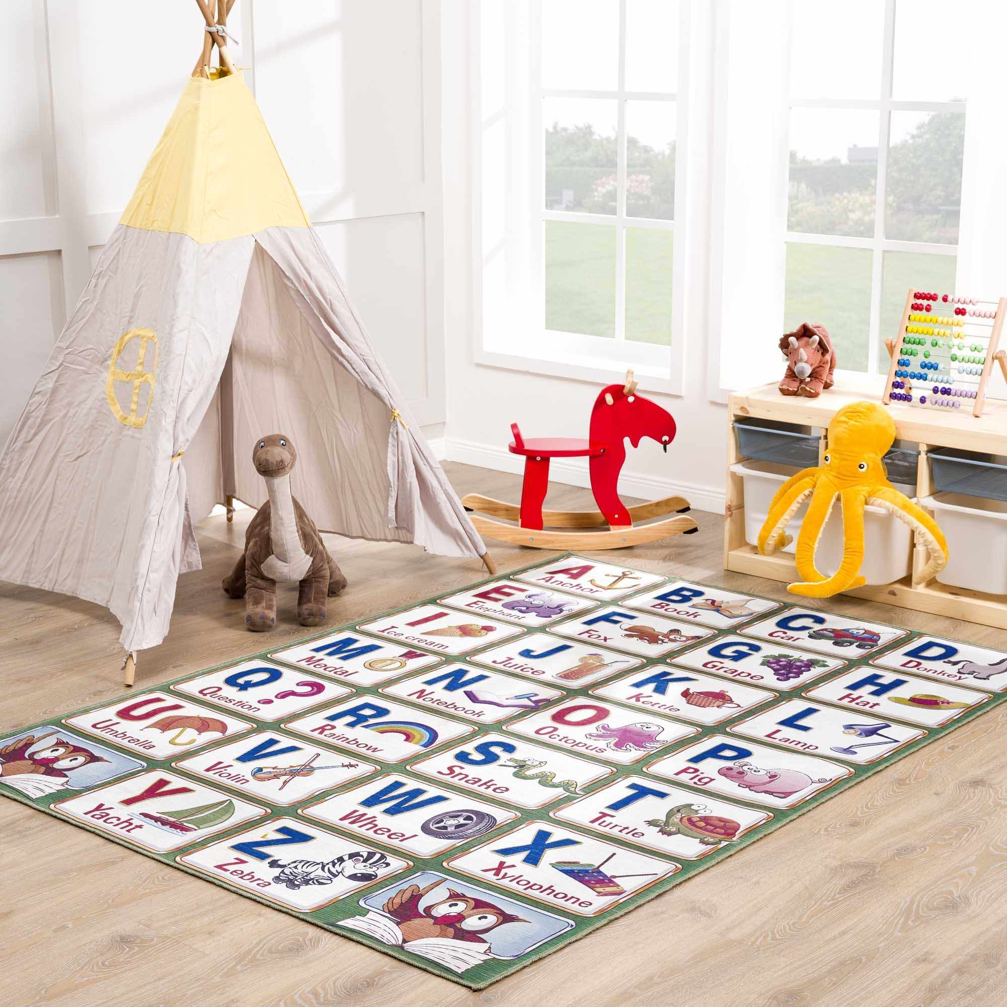 Osric Colorful Alphabet Washable Kids Rug