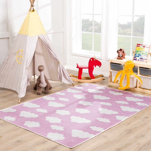 Nizar Pink Cloud Washable Kids Rug