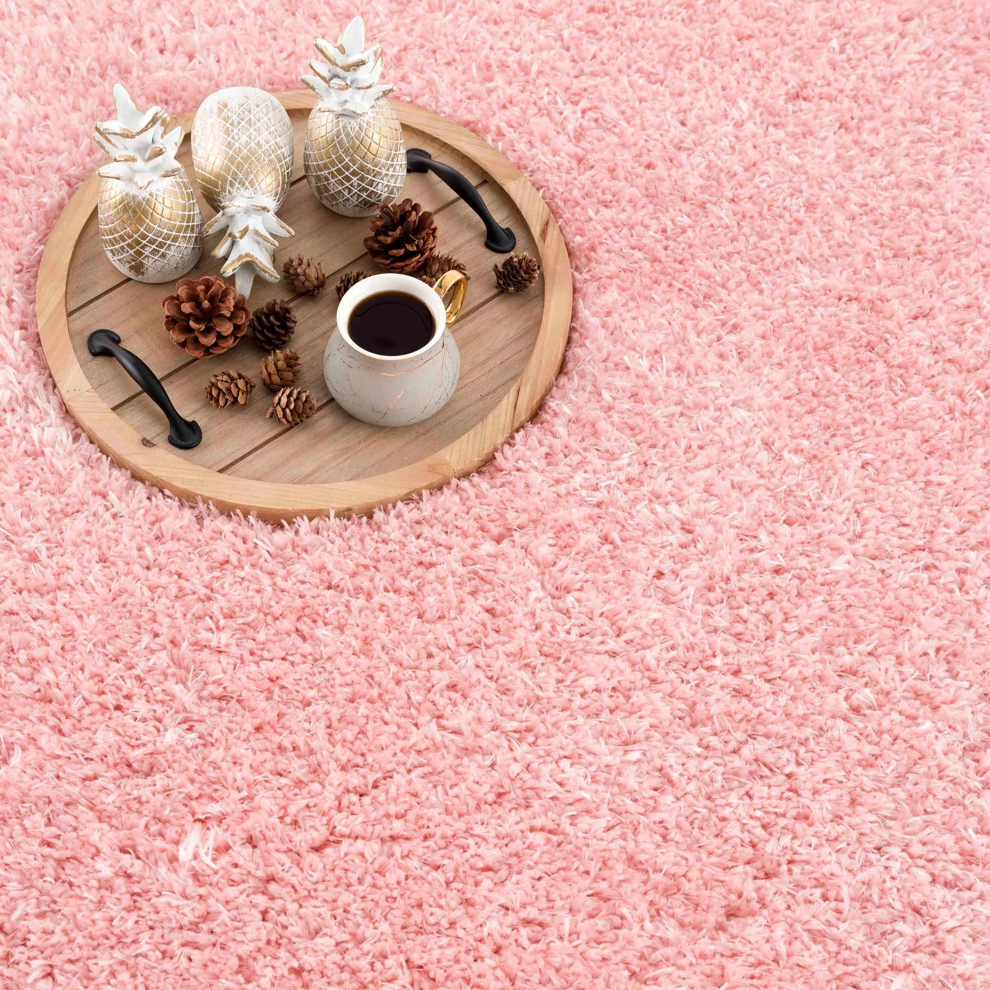 Faina Solid Pink Shag Rug Washable