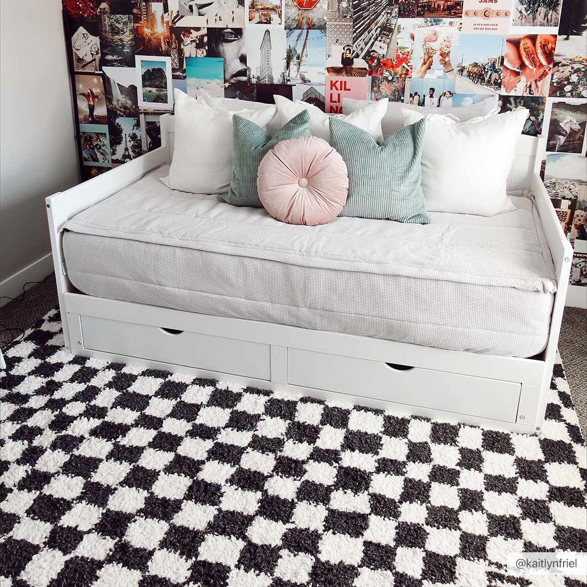 Kieu Black & White Checkered Shag Rug