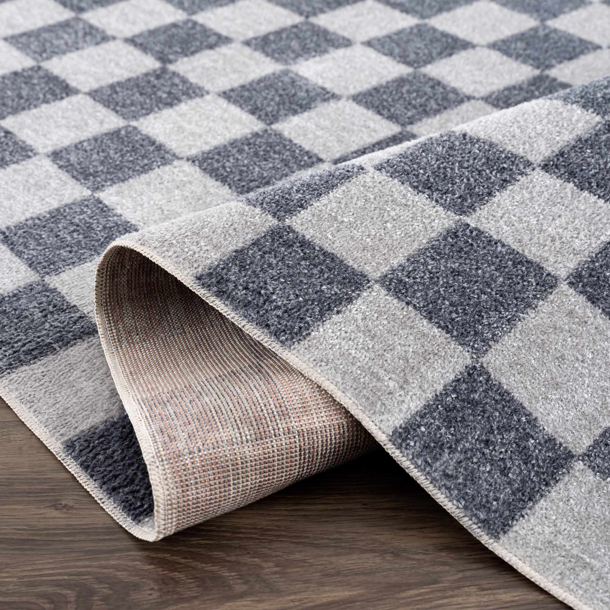 Alie Gray Checkered Washable Area Rug