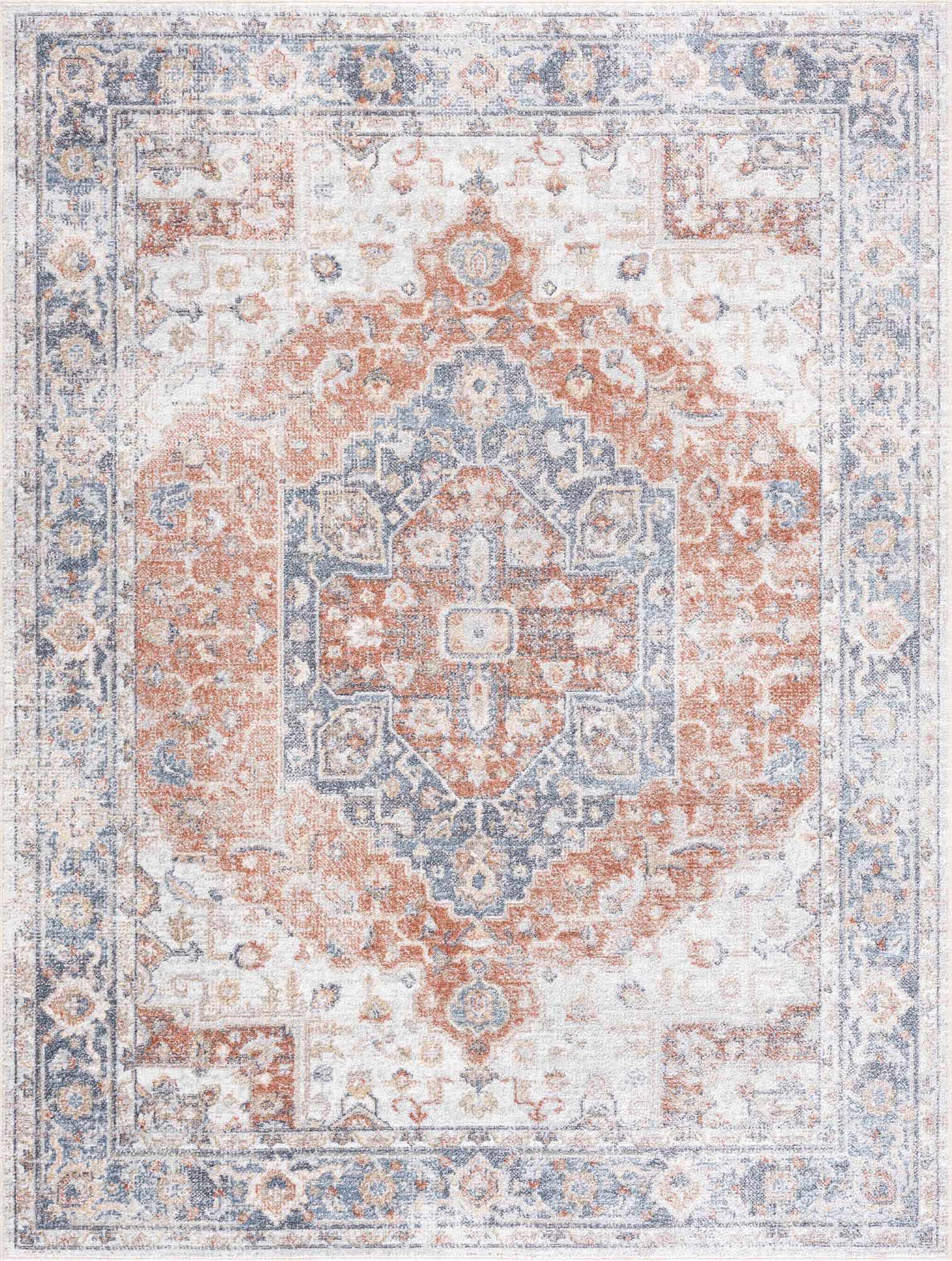 Akram Gray & Orange Washable Area Rug - Clearance