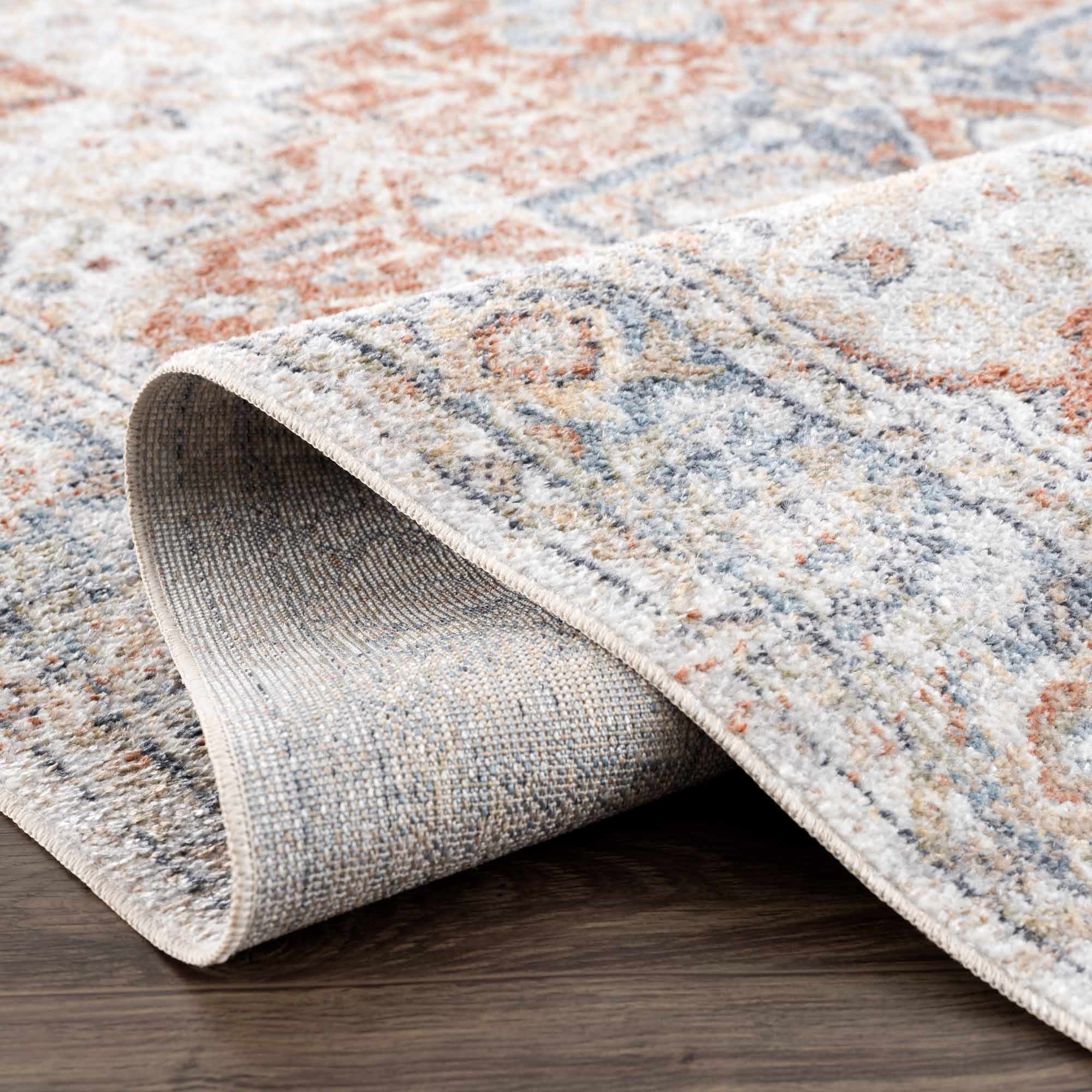 Akram Gray & Orange Washable Area Rug - Clearance