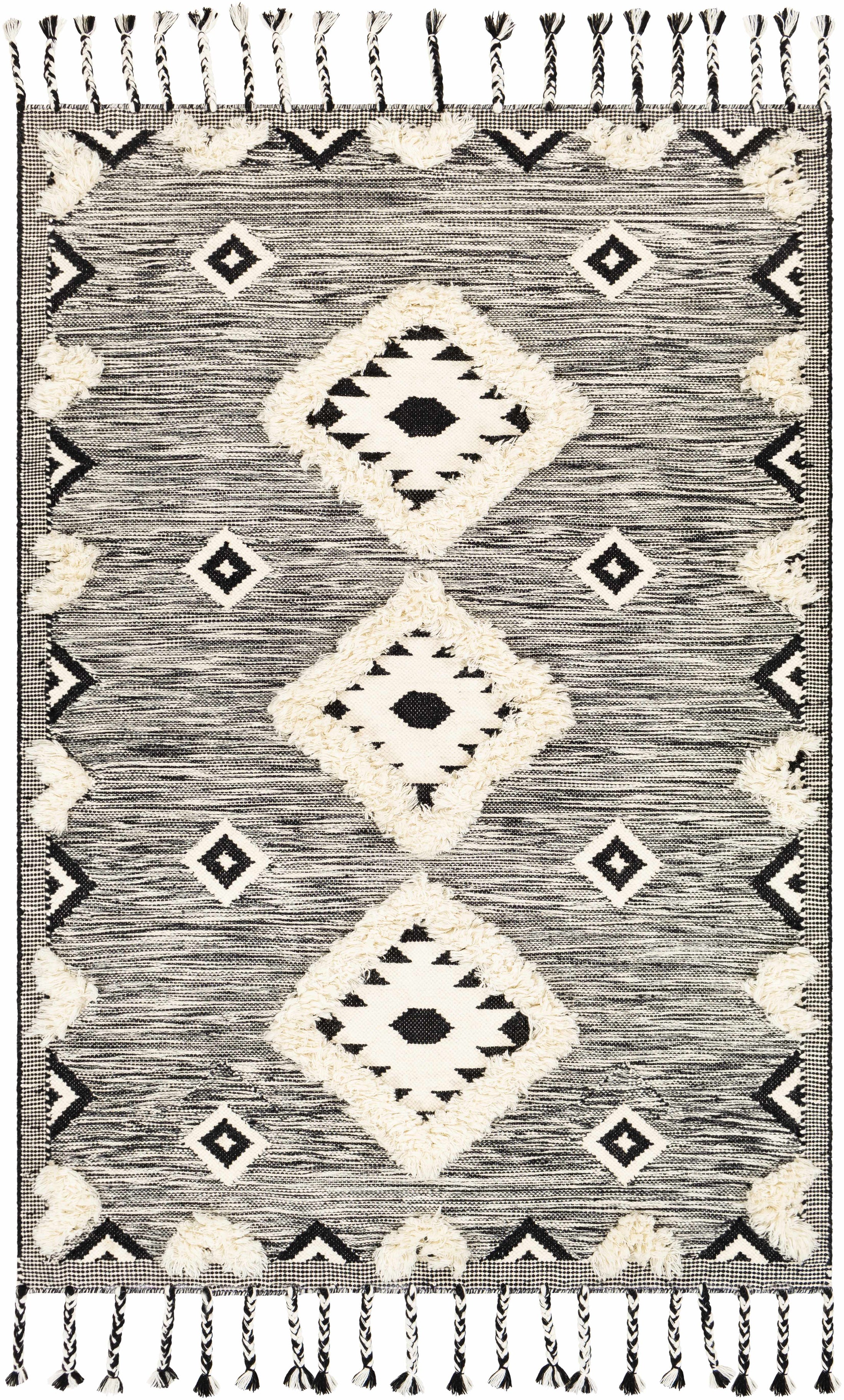 Gardner Cream on Gray Wool Tassel Rug - Clearance