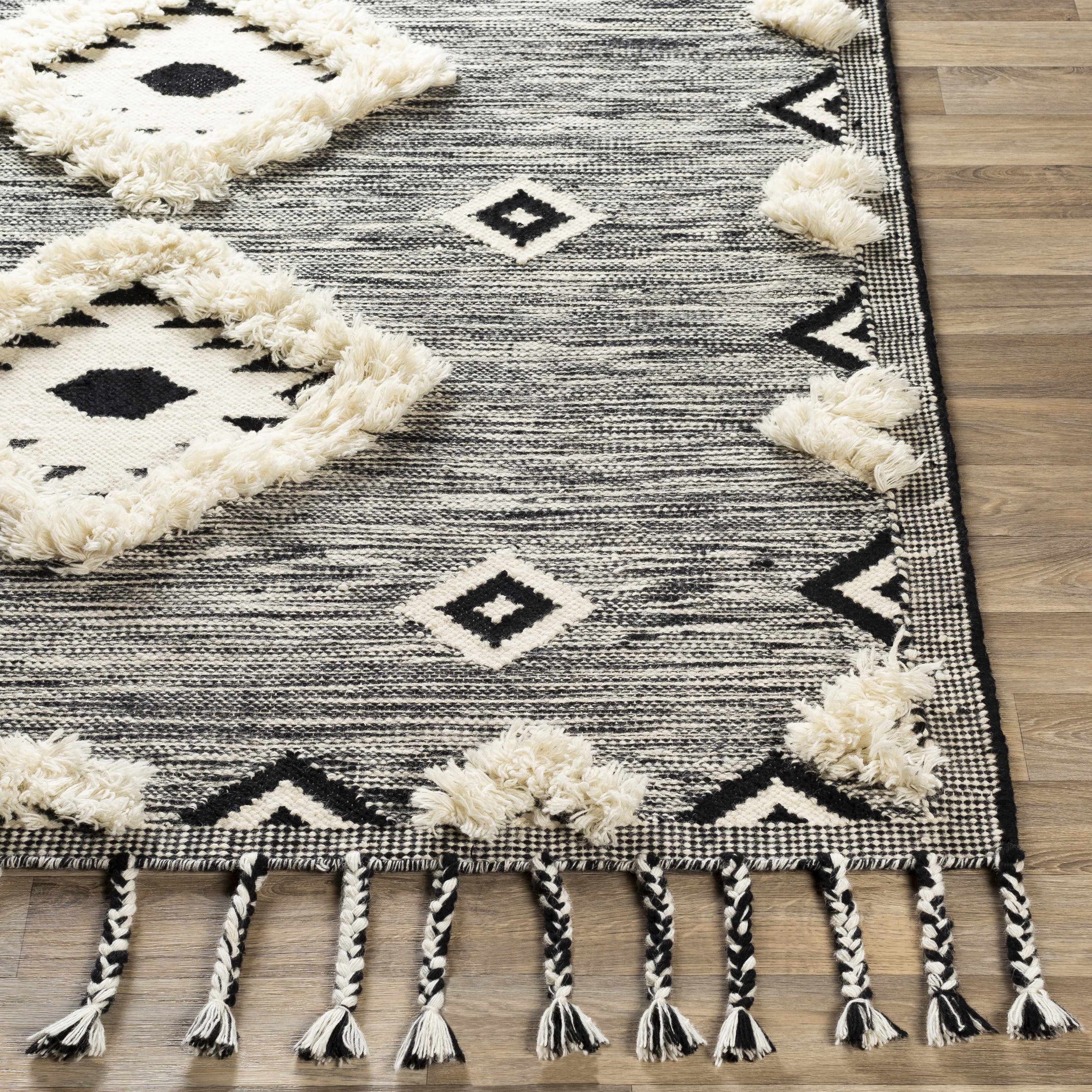 Gardner Cream on Gray Wool Tassel Rug - Clearance