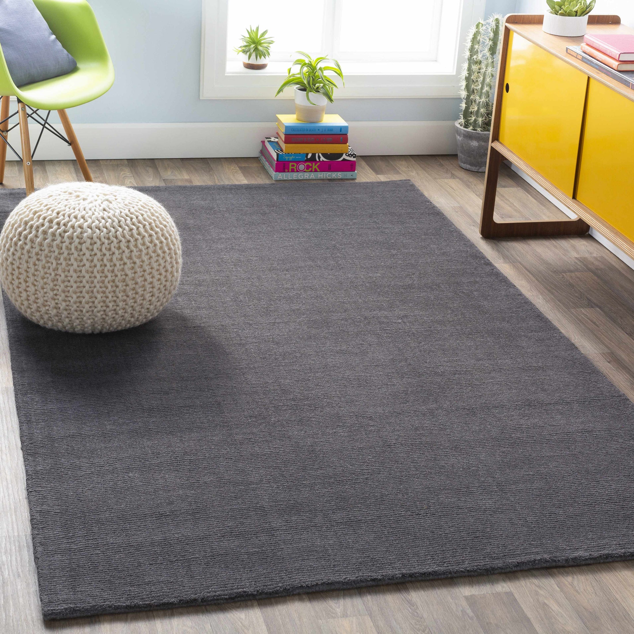 Brockton Solid Wool Charcoal Area Rug