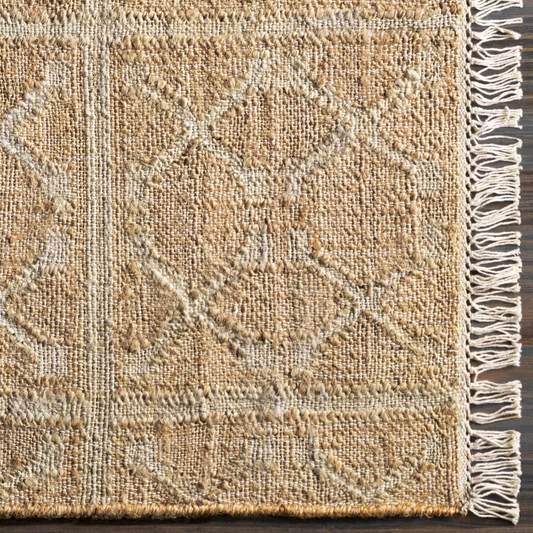 Rice Handcrafted Fringed Jute Carpet