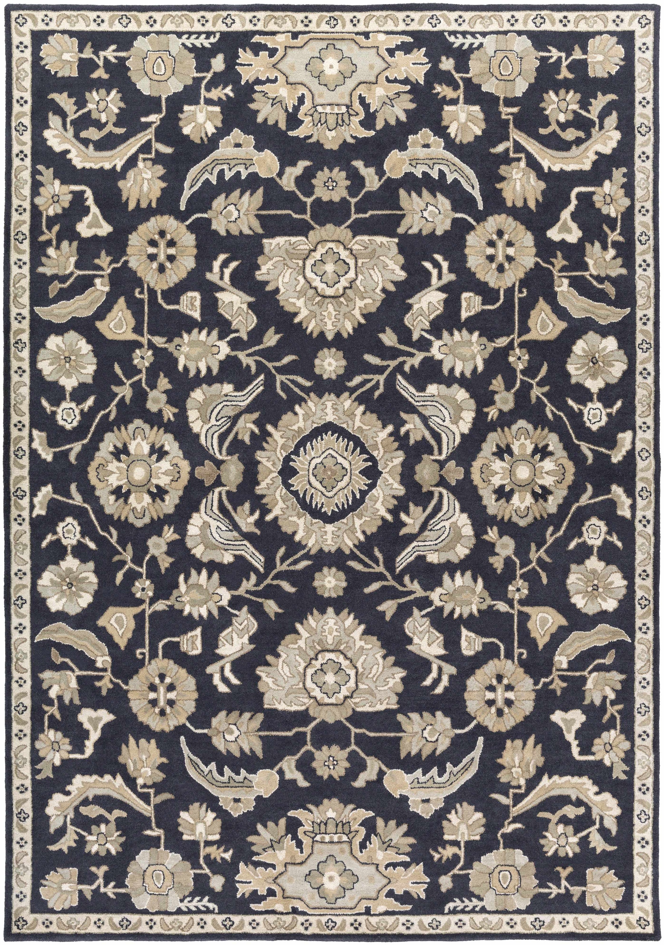 Copen Black Floral Wool Rug