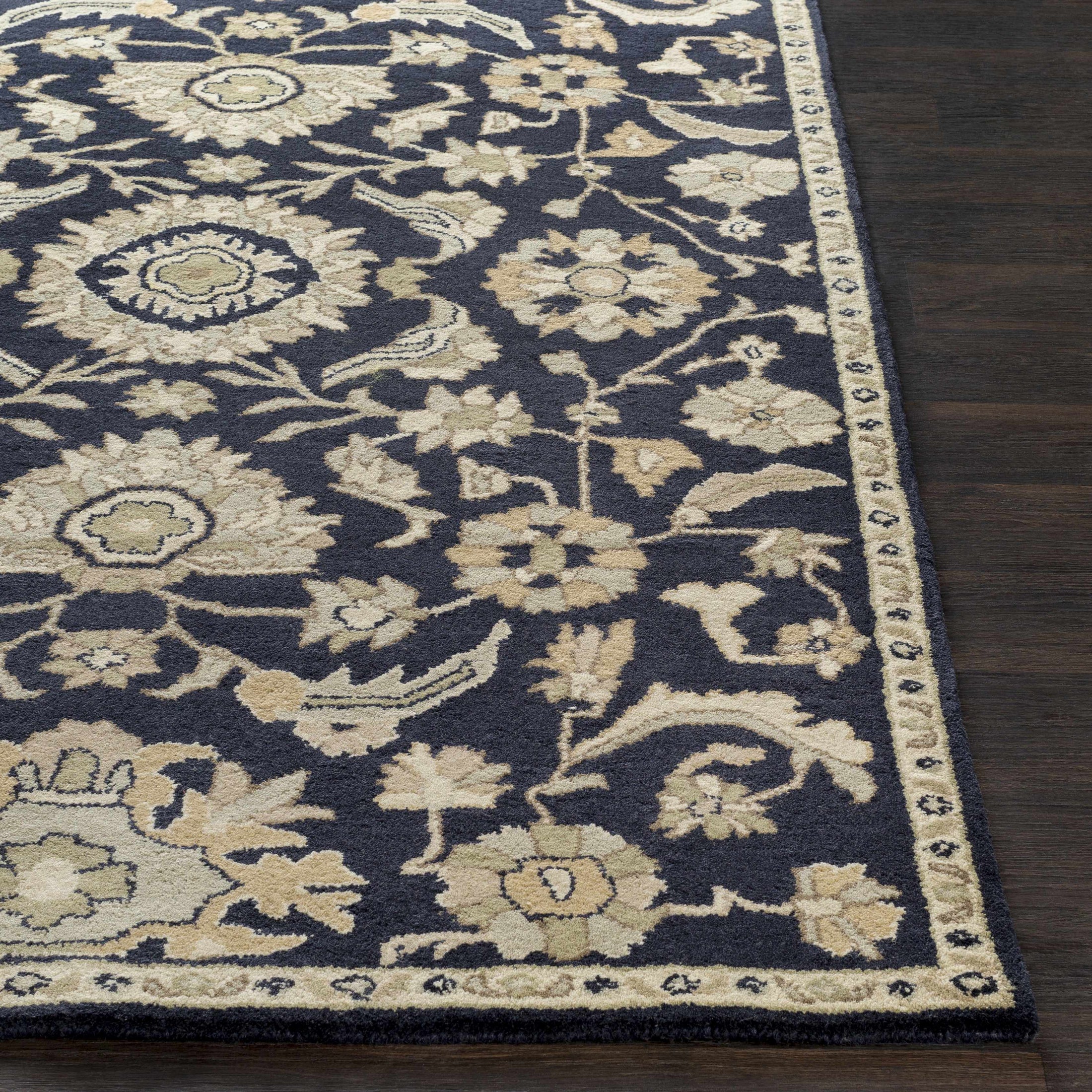 Copen Black Floral Wool Rug