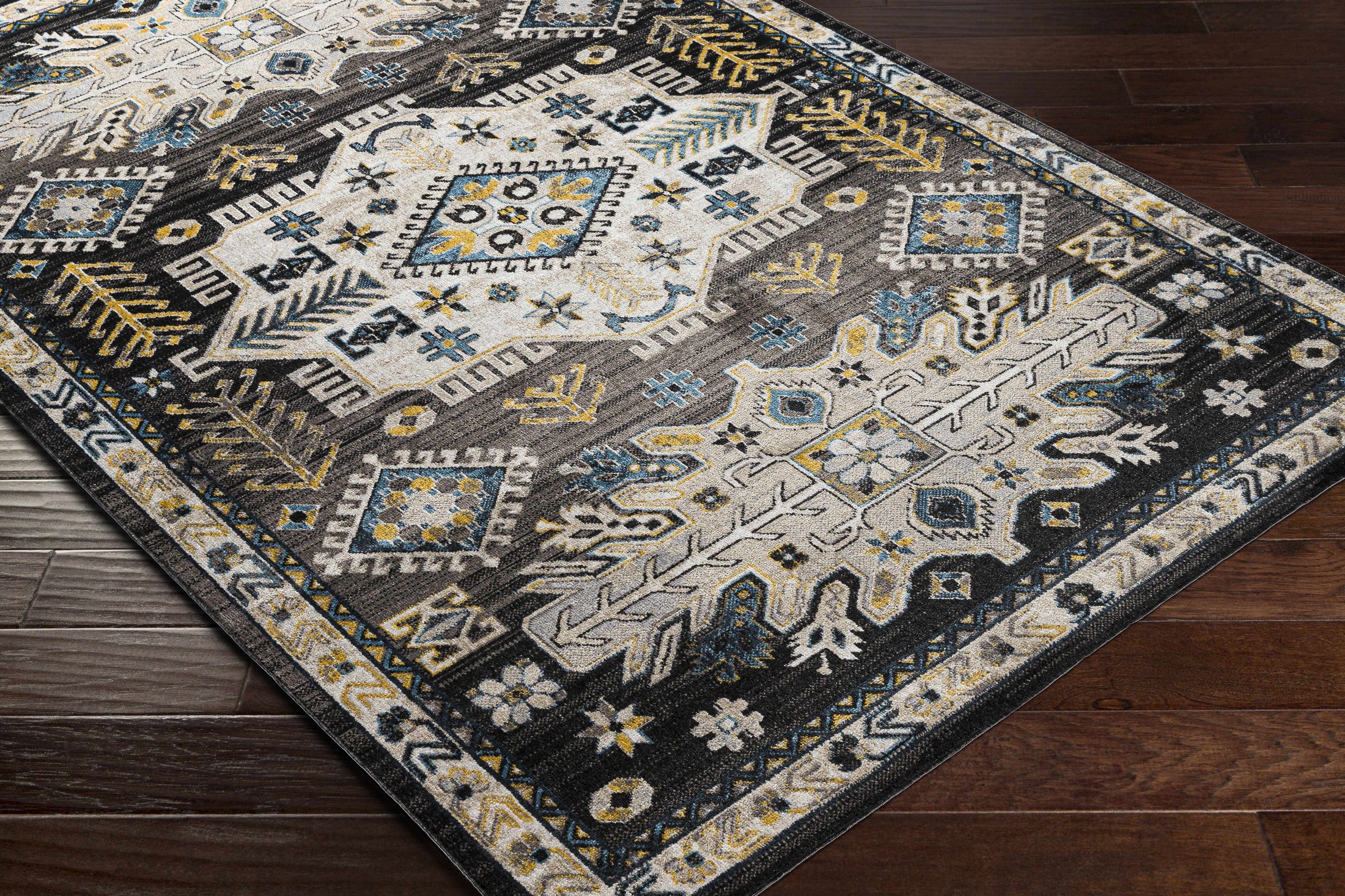 Cabacungan Black & Blue Washable Area Rug - Clearance